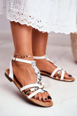 Eleganckie Sandały Z Wężowym Wzorem Białe Brooke