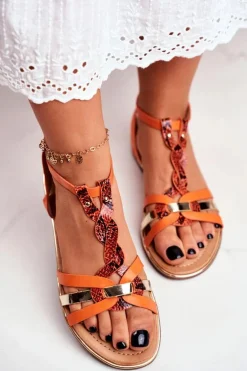 Eleganckie Sandały Z Wężowym Wzorem Pomarańczowe Brooke