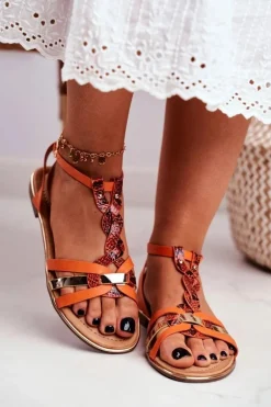 Eleganckie Sandały Z Wężowym Wzorem Pomarańczowe Brooke