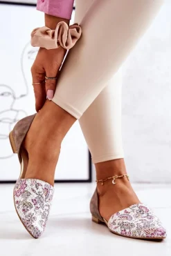 Eleganckie Skórzane Baleriny W Kwiaty Laura Messi 1110 Białe