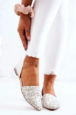 Eleganckie Skórzane Baleriny Laura Messi 1110 Beżowe