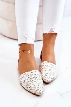 Eleganckie Skórzane Baleriny Laura Messi 1110 Beżowe