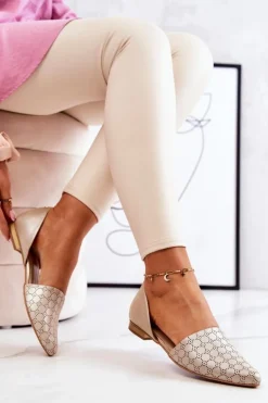 Eleganckie Skórzane Baleriny Laura Messi 1110 Złote Benzynowe