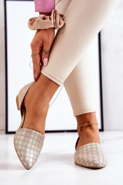 Eleganckie Skórzane Baleriny Laura Messi 1110 Złote Benzynowe