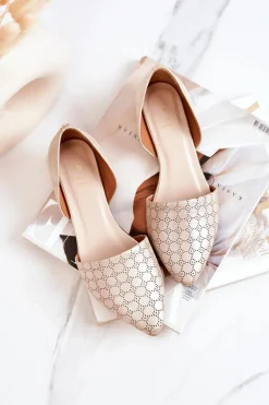 Eleganckie Skórzane Baleriny Laura Messi 1110 Złote Benzynowe