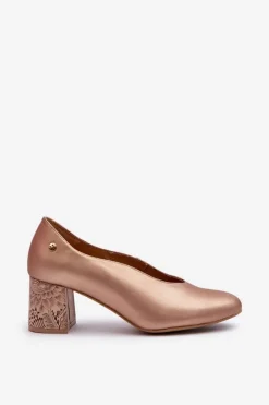 Eleganckie Skórzane Czółenka Na Słupku Maciejka 06422-25 Złote