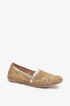Eleganckie Skórzane Espadryle Z Plecionką Zazoo 10178 Beżowo-Złote