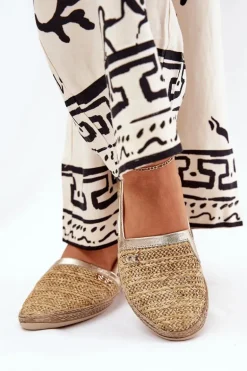 Eleganckie Skórzane Espadryle Z Plecionką Zazoo 10178 Beżowo-Złote