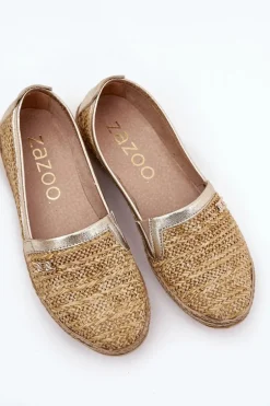 Eleganckie Skórzane Espadryle Z Plecionką Zazoo 10178 Beżowo-Złote
