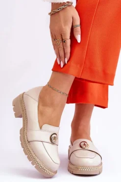 Eleganckie Skórzane Mokasyny Jasnobeżowe Laverne