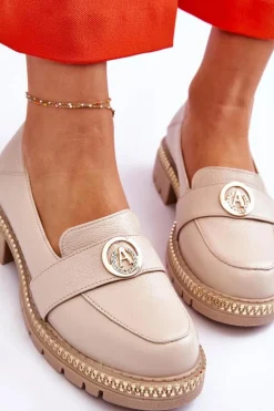 Eleganckie Skórzane Mokasyny Jasnobeżowe Laverne