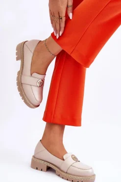 Eleganckie Skórzane Mokasyny Jasnobeżowe Laverne