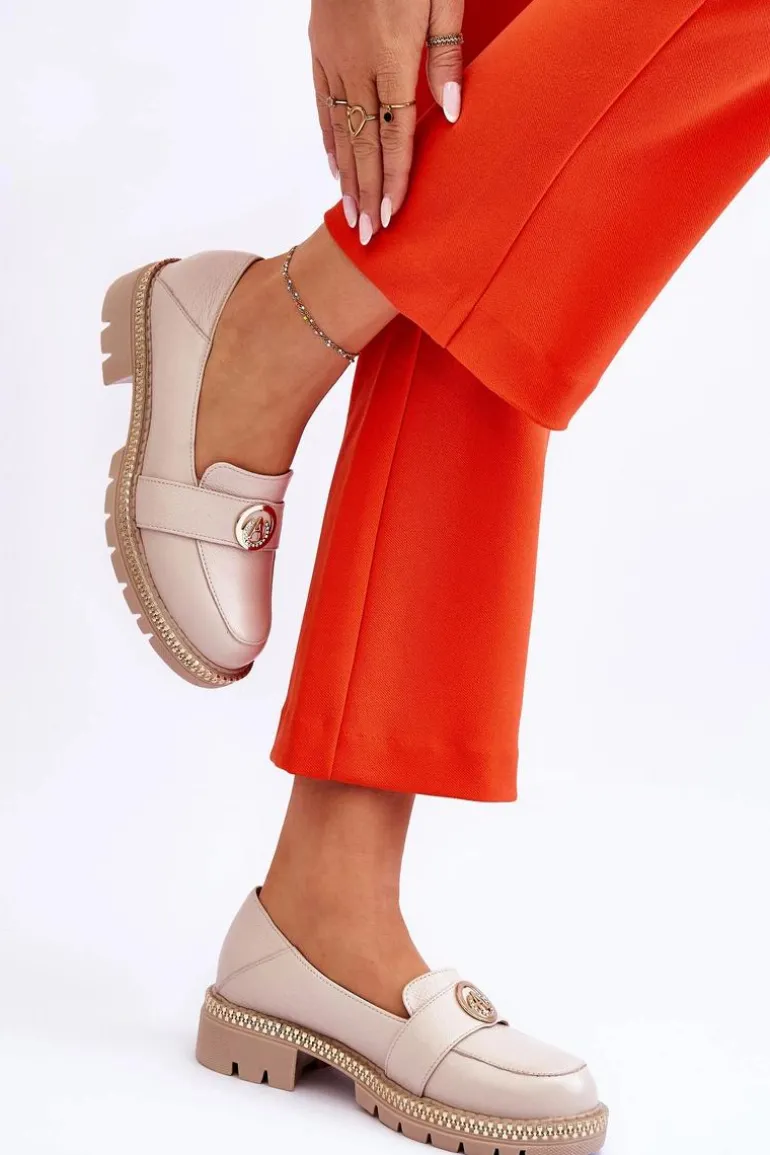 Eleganckie Skórzane Mokasyny Jasnobeżowe Laverne