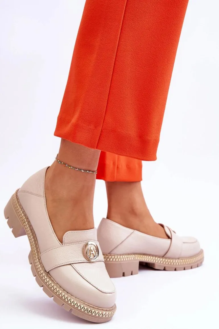 Eleganckie Skórzane Mokasyny Jasnobeżowe Laverne