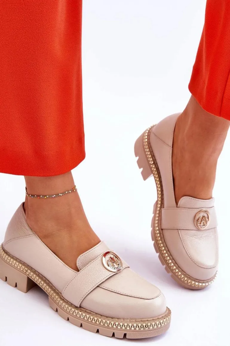 Eleganckie Skórzane Mokasyny Jasnobeżowe Laverne