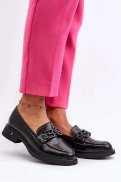 Eleganckie Skórzane Mokasyny Damskie Czarne Triana