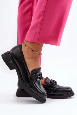 Eleganckie Skórzane Mokasyny Damskie Czarne Triana