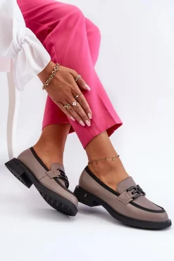 Eleganckie Skórzane Mokasyny Damskie Ciemnobeżowe Triana