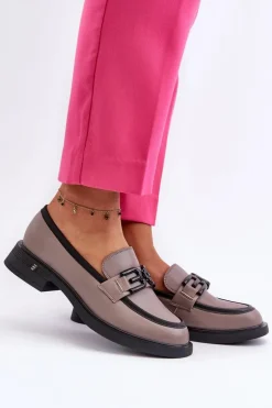 Eleganckie Skórzane Mokasyny Damskie Ciemnobeżowe Triana