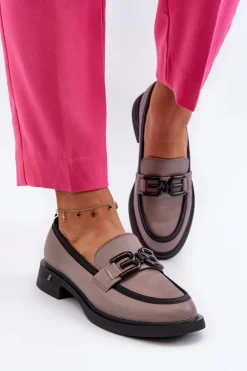 Eleganckie Skórzane Mokasyny Damskie Ciemnobeżowe Triana