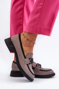 Eleganckie Skórzane Mokasyny Damskie Ciemnobeżowe Triana