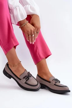 Eleganckie Skórzane Mokasyny Damskie Ciemnobeżowe Triana