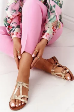 Eleganckie Skórzane Sandały S.Barski 541-A1 Złote