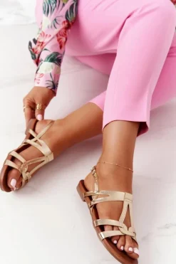 Eleganckie Skórzane Sandały S.Barski 541-A1 Złote