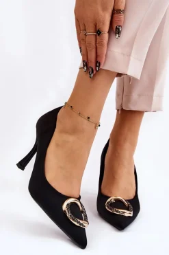 Eleganckie Szpilki Z Modną Ozdobą Czarne Precious