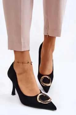 Eleganckie Szpilki Z Modną Ozdobą Czarne Precious