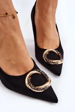 Eleganckie Szpilki Z Modną Ozdobą Czarne Precious