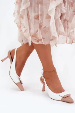 Eleganckie Szpilki Z Ozdobą Eko Skórzane Białe Ottoles