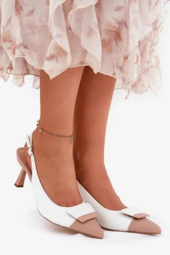 Eleganckie Szpilki Z Ozdobą Eko Skórzane Białe Ottoles