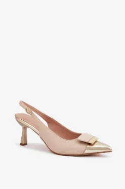 Eleganckie Szpilki Z Ozdobą Eko Skórzane Beżowe Ottoles