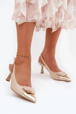 Eleganckie Szpilki Z Ozdobą Eko Skórzane Beżowe Ottoles