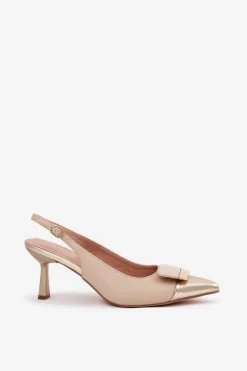 Eleganckie Szpilki Z Ozdobą Eko Skórzane Beżowe Ottoles