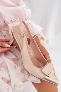 Eleganckie Szpilki Z Ozdobą Eko Skórzane Beżowe Ottoles