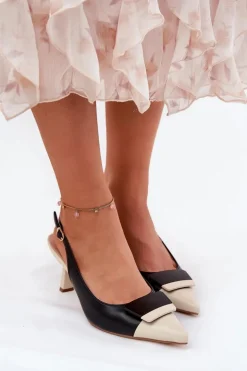 Eleganckie Szpilki Z Ozdobą Eko Skórzane Czarne Ottoles