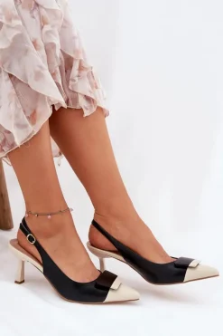 Eleganckie Szpilki Z Ozdobą Eko Skórzane Czarne Ottoles