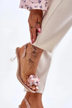 Eleganckie Transparentne Sandały Z Ozdobą Nude Lilah