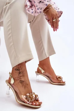 Eleganckie Transparentne Sandały Z Ozdobą Złote Lilah
