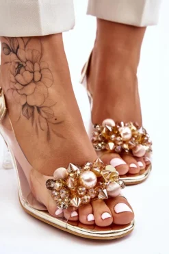 Eleganckie Transparentne Sandały Z Ozdobą Złote Lilah