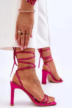 Eleganckie Wiązane Sandały Z Dżetami Fuksja Nessy