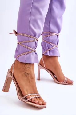 Eleganckie Wiązane Sandały Z Dżetami Nude Nessy