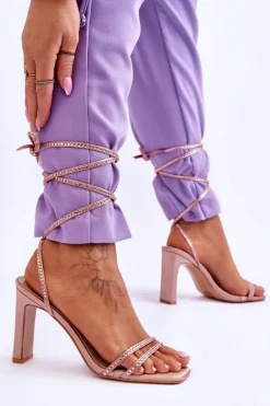 Eleganckie Wiązane Sandały Z Dżetami Nude Nessy