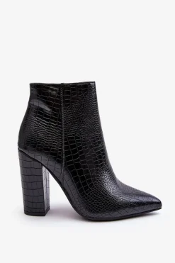 Eleganckie Wężowe Botki Na Słupku Czarne Dante