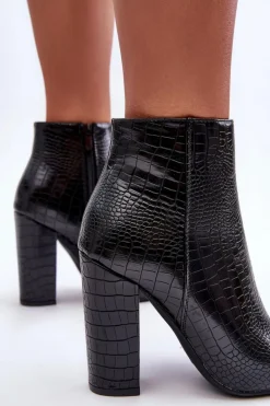 Eleganckie Wężowe Botki Na Słupku Czarne Dante