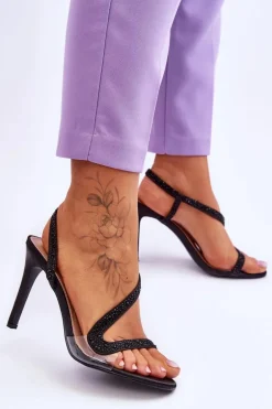 Eleganckie Wsuwane Sandałki Na Obcasie Czarne Colima