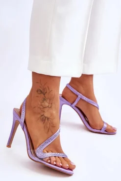 Eleganckie Wsuwane Sandałki Na Obcasie Fioletowe Colima