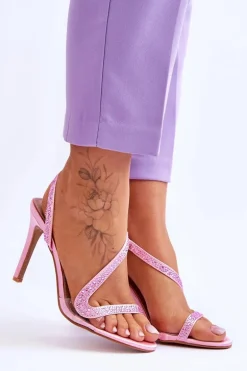 Eleganckie Wsuwane Sandałki Na Obcasie Różowe Colima
